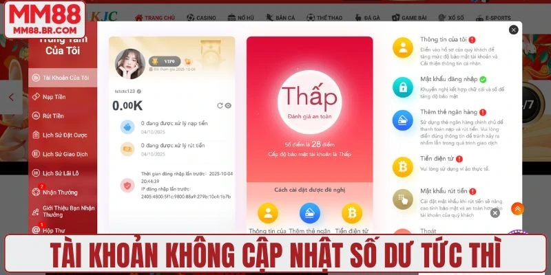 Tài khoản không cập nhật số dư tức thì